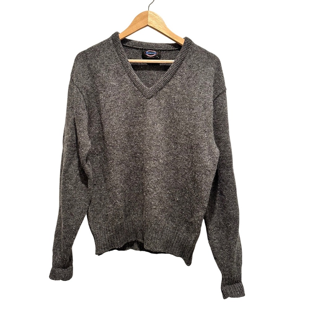 Vintage Jantzen Gray V-Neck Sweater‎ Men's Medium Made in USA 80s 90s